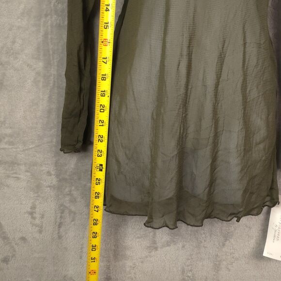 Vintage EDW Sheer Mesh Long Sleeve Top Size Medium Olive Green See Through Y2K - Picture 6 of 9